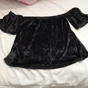 Black Sueded Cold Shoulder Top